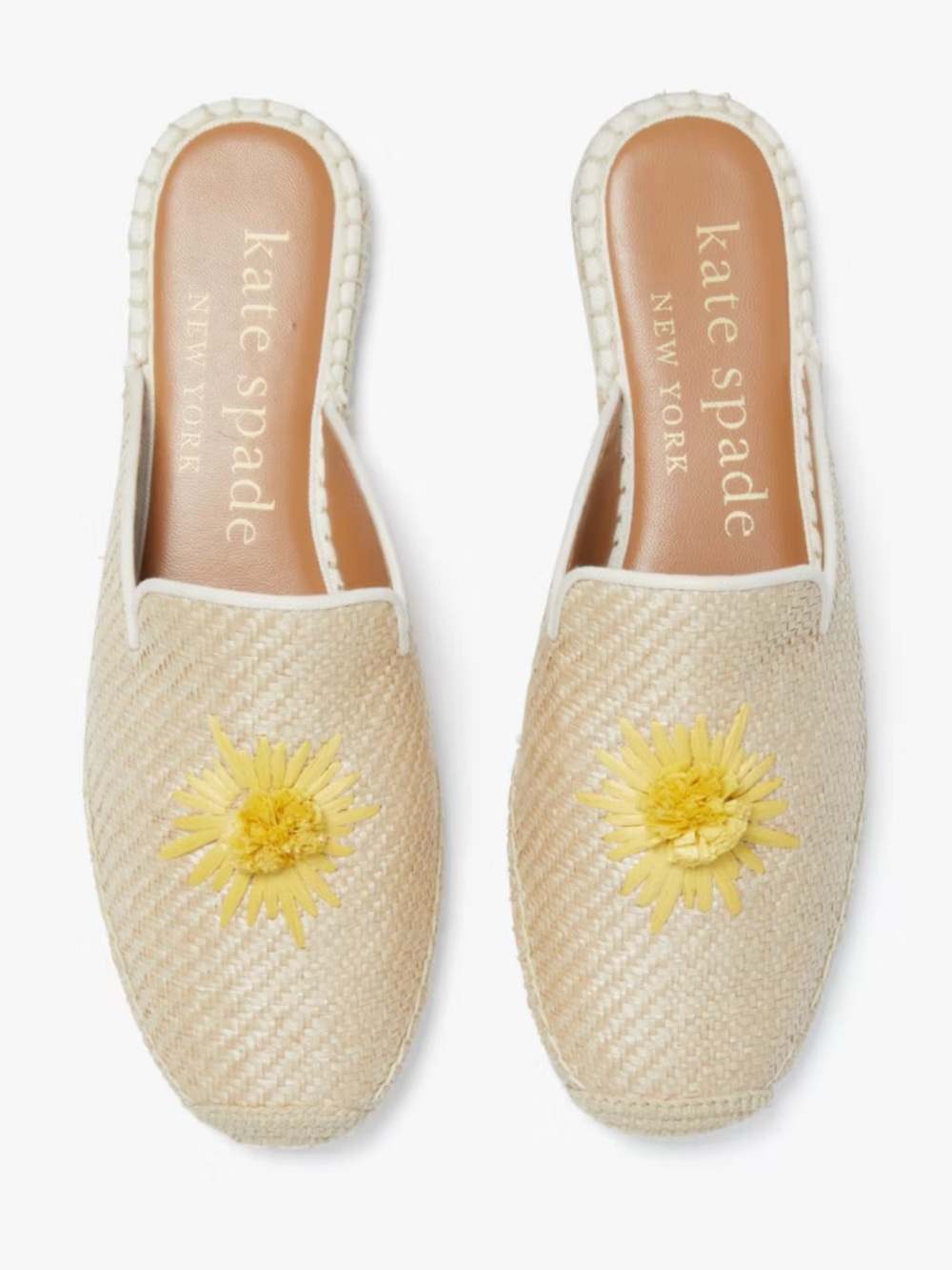 kate spade Natural Raffia Slip-On Mules with Yellow Flower Accent Size 8